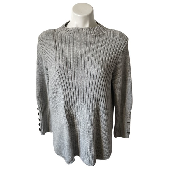 Habitat Sweaters - Habitat Textured Mock Neck Sweater 100% Cotton Gray Small Minimalist Neutral